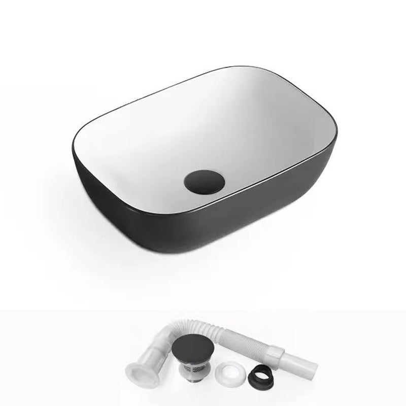 Modern Bathroom Sink Porcelain Rectangular with Pop-Up Drain and Faucet Wash Stand