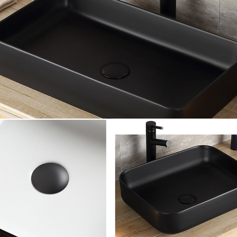 Modern Bathroom Sink Porcelain Rectangular with Pop-Up Drain and Faucet Wash Stand