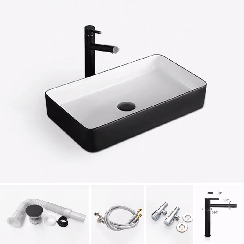 Modern Bathroom Sink Porcelain Rectangular with Pop-Up Drain and Faucet Wash Stand