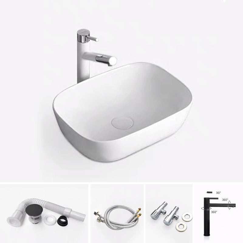 Modern Bathroom Sink Porcelain Rectangular with Pop-Up Drain and Faucet Wash Stand