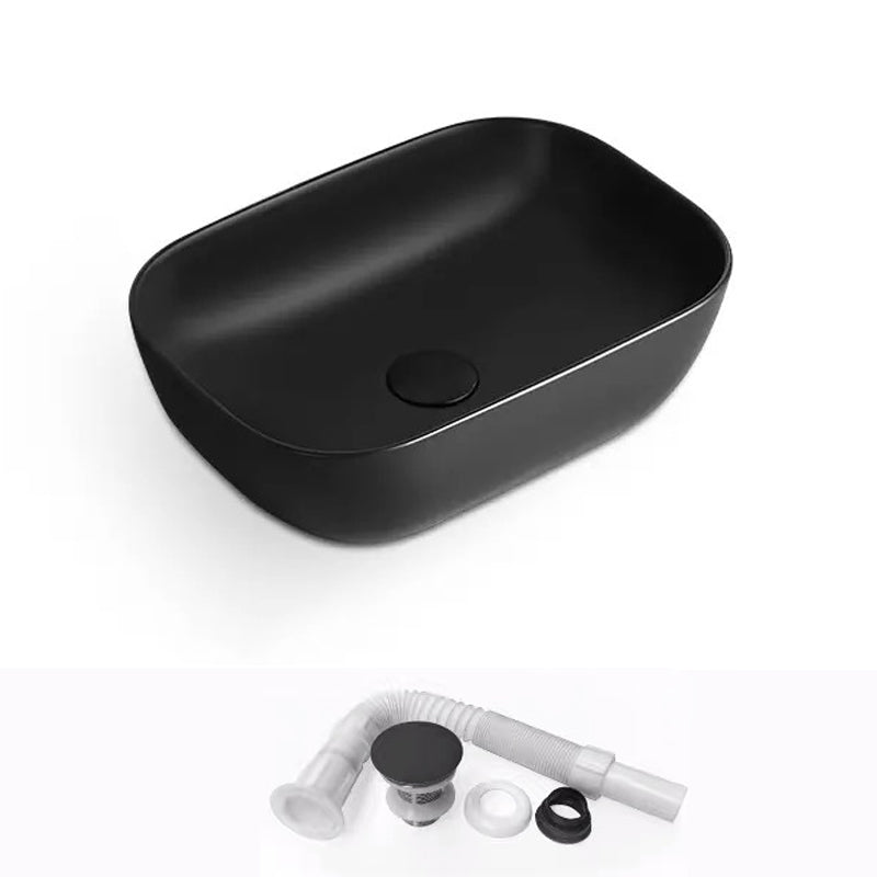 Modern Bathroom Sink Porcelain Rectangular with Pop-Up Drain and Faucet Wash Stand