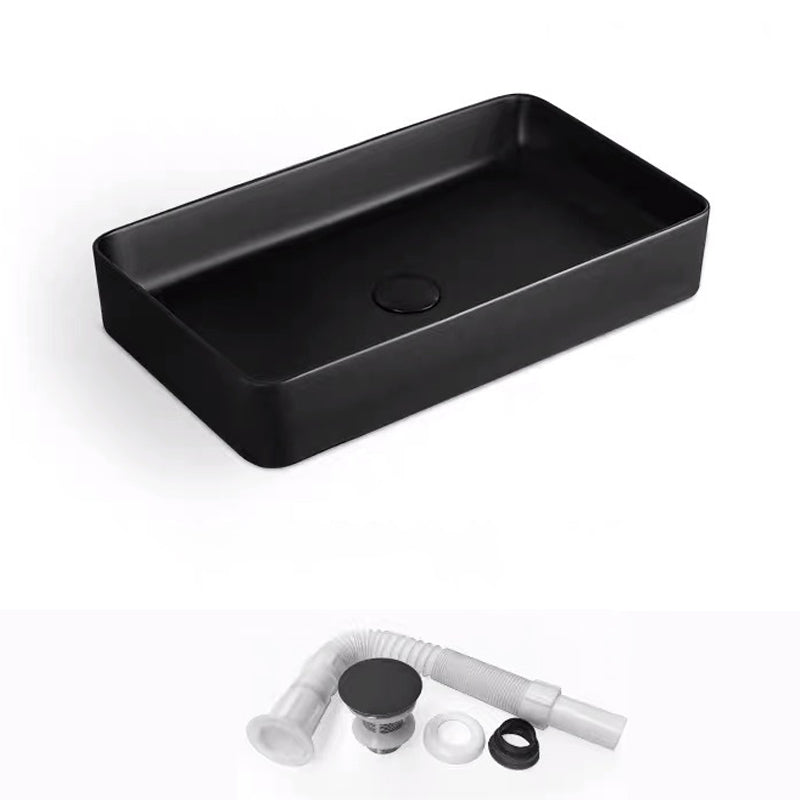 Modern Bathroom Sink Porcelain Rectangular with Pop-Up Drain and Faucet Wash Stand