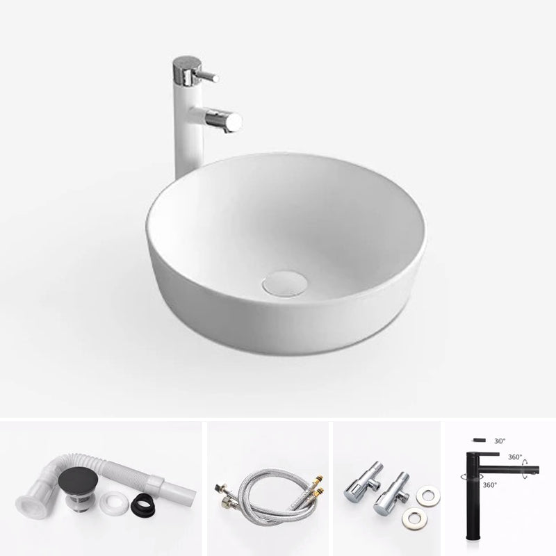 Modern Bathroom Sink Porcelain Rectangular with Pop-Up Drain and Faucet Wash Stand