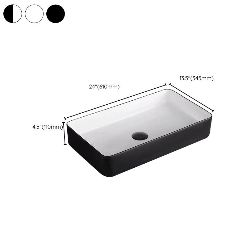 Modern Bathroom Sink Porcelain Rectangular with Pop-Up Drain and Faucet Wash Stand