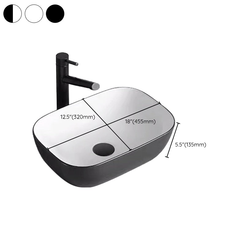 Modern Bathroom Sink Porcelain Rectangular with Pop-Up Drain and Faucet Wash Stand