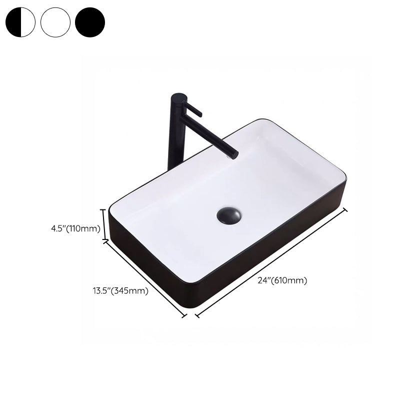 Modern Bathroom Sink Porcelain Rectangular with Pop-Up Drain and Faucet Wash Stand