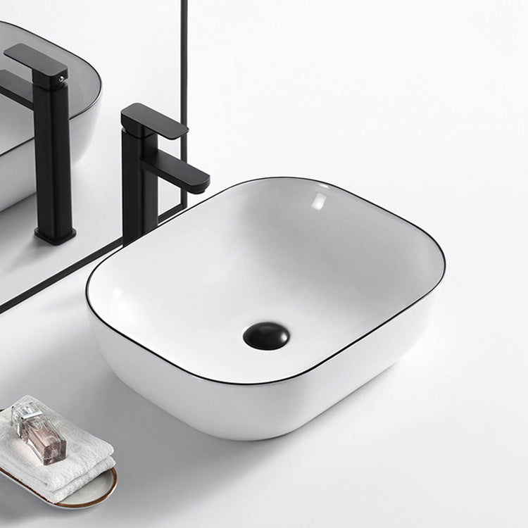 Modern Bathroom Sink Porcelain Pop-Up Drain Rectangular Vessel Sink