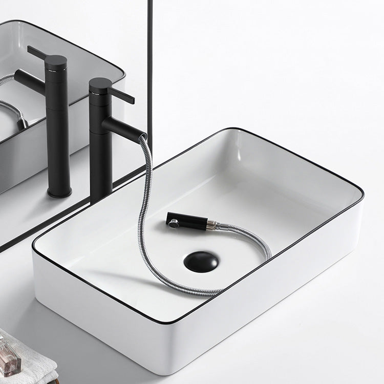 Modern Bathroom Sink Porcelain Pop-Up Drain Rectangular Vessel Sink