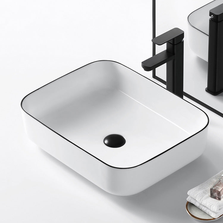 Modern Bathroom Sink Porcelain Pop-Up Drain Rectangular Vessel Sink