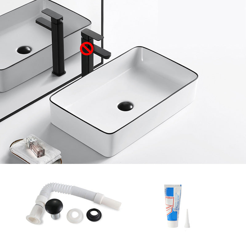 Modern Bathroom Sink Porcelain Pop-Up Drain Rectangular Vessel Sink