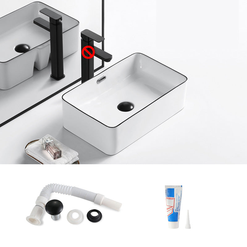 Modern Bathroom Sink Porcelain Pop-Up Drain Rectangular Vessel Sink