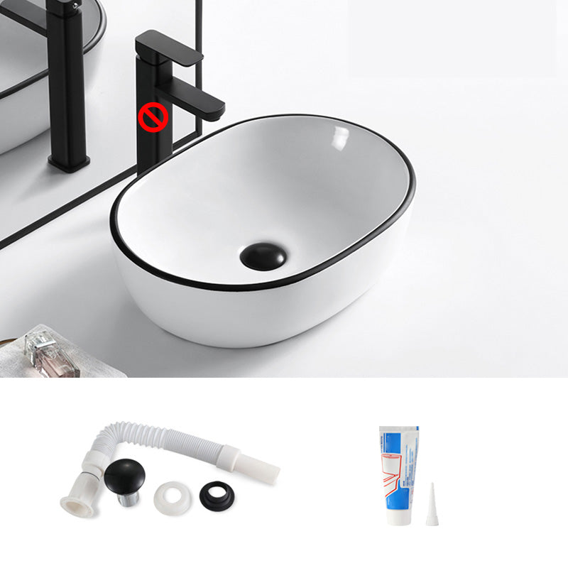 Modern Bathroom Sink Porcelain Pop-Up Drain Rectangular Vessel Sink