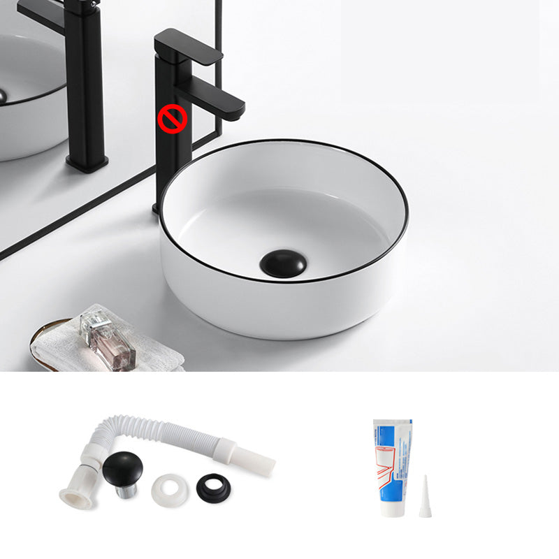 Modern Bathroom Sink Porcelain Pop-Up Drain Rectangular Vessel Sink