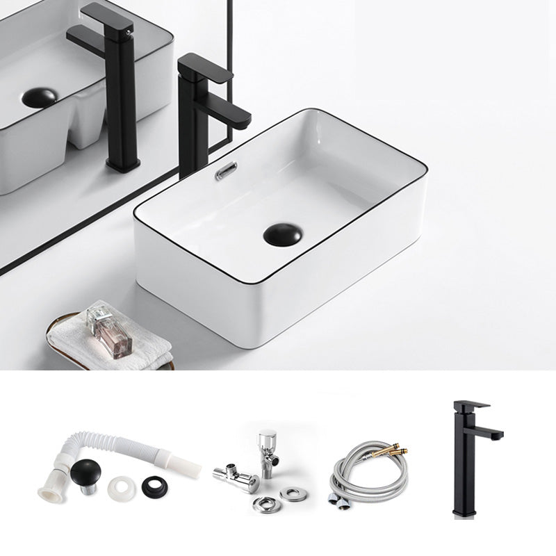 Modern Bathroom Sink Porcelain Pop-Up Drain Rectangular Vessel Sink