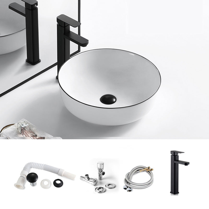 Modern Bathroom Sink Porcelain Pop-Up Drain Rectangular Vessel Sink