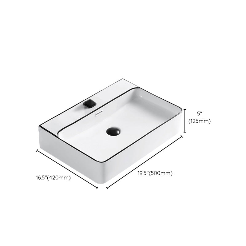 Modern Bathroom Sink Porcelain Pop-Up Drain Rectangular Vessel Sink