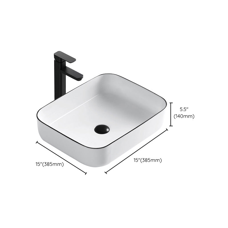 Modern Bathroom Sink Porcelain Pop-Up Drain Rectangular Vessel Sink
