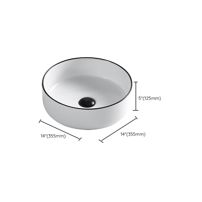 Modern Bathroom Sink Porcelain Pop-Up Drain Rectangular Vessel Sink
