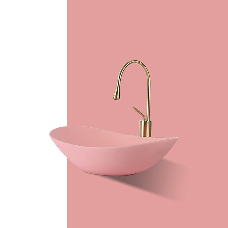 Modern Bathroom Sink Porcelain Oval with Basin and Faucet Vessel Lavatory Sink