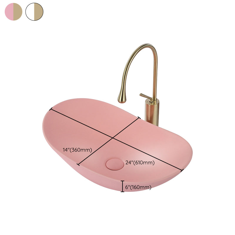 Modern Bathroom Sink Porcelain Oval with Basin and Faucet Vessel Lavatory Sink