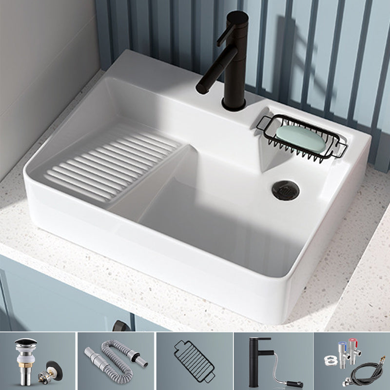Modern Bathroom Sink Porcelain Right Basin with Pop-Up Drain and Faucet Wash Stand