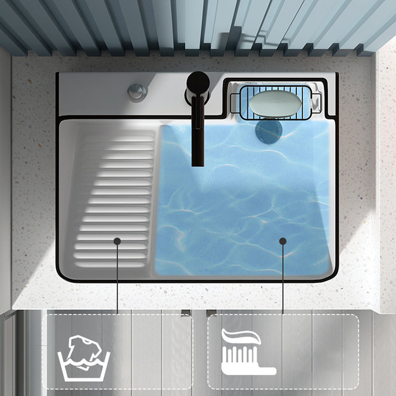 Modern Bathroom Sink Porcelain Right Basin with Pop-Up Drain and Faucet Wash Stand