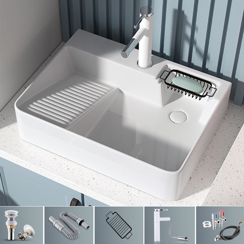 Modern Bathroom Sink Porcelain Right Basin with Pop-Up Drain and Faucet Wash Stand