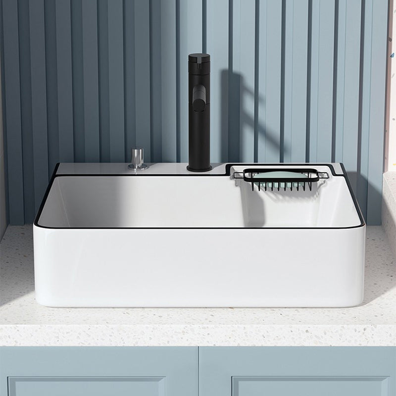 Modern Bathroom Sink Porcelain Right Basin with Pop-Up Drain and Faucet Wash Stand
