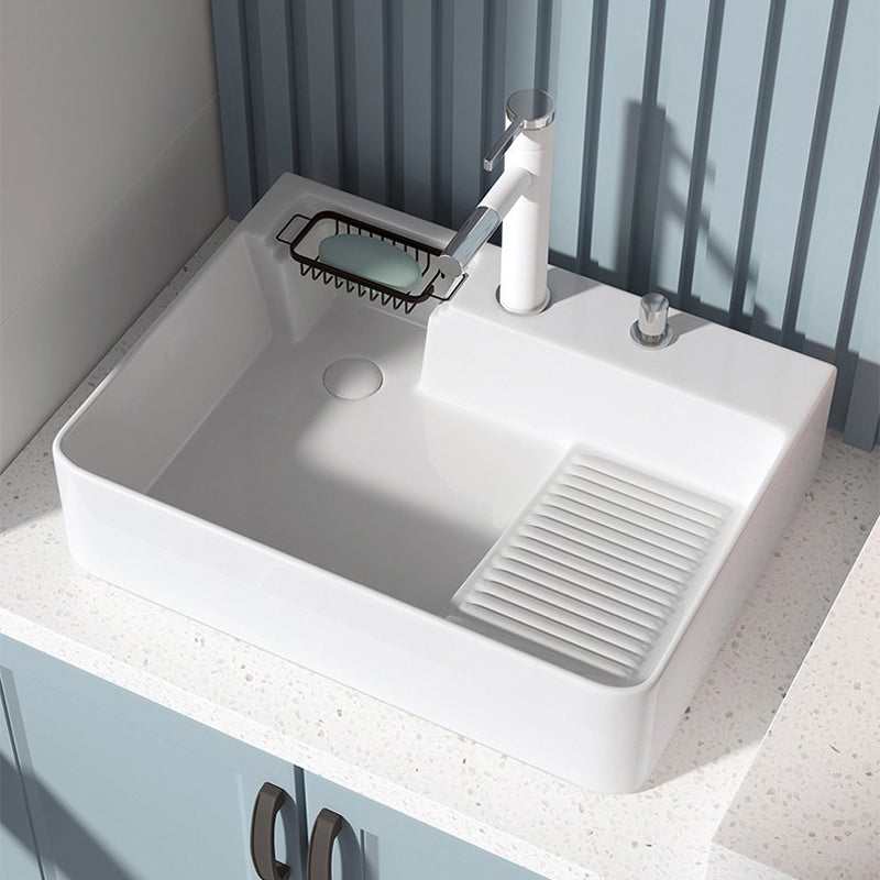 Modern Bathroom Sink Porcelain Right Basin with Pop-Up Drain and Faucet Wash Stand