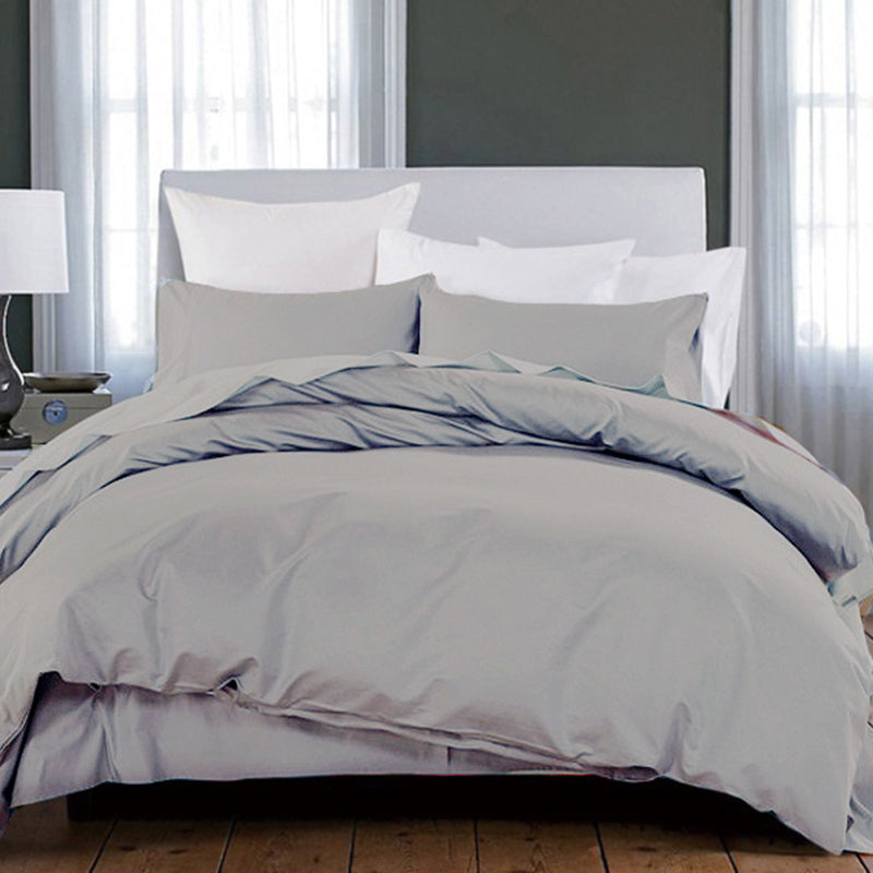 Cotton Fitted Sheet 1-Piece Silky Pure Color Wrinkle Resistant Sheet Set