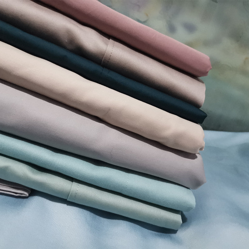 Cotton Fitted Sheet 1-Piece Silky Pure Color Wrinkle Resistant Sheet Set