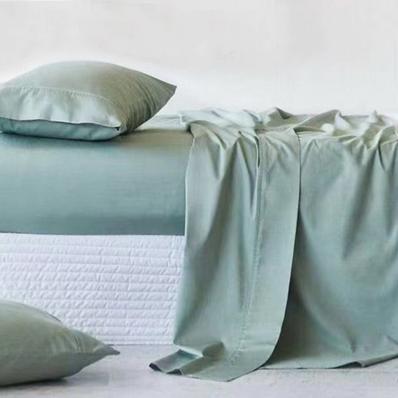 Cotton Fitted Sheet 1-Piece Silky Pure Color Wrinkle Resistant Sheet Set