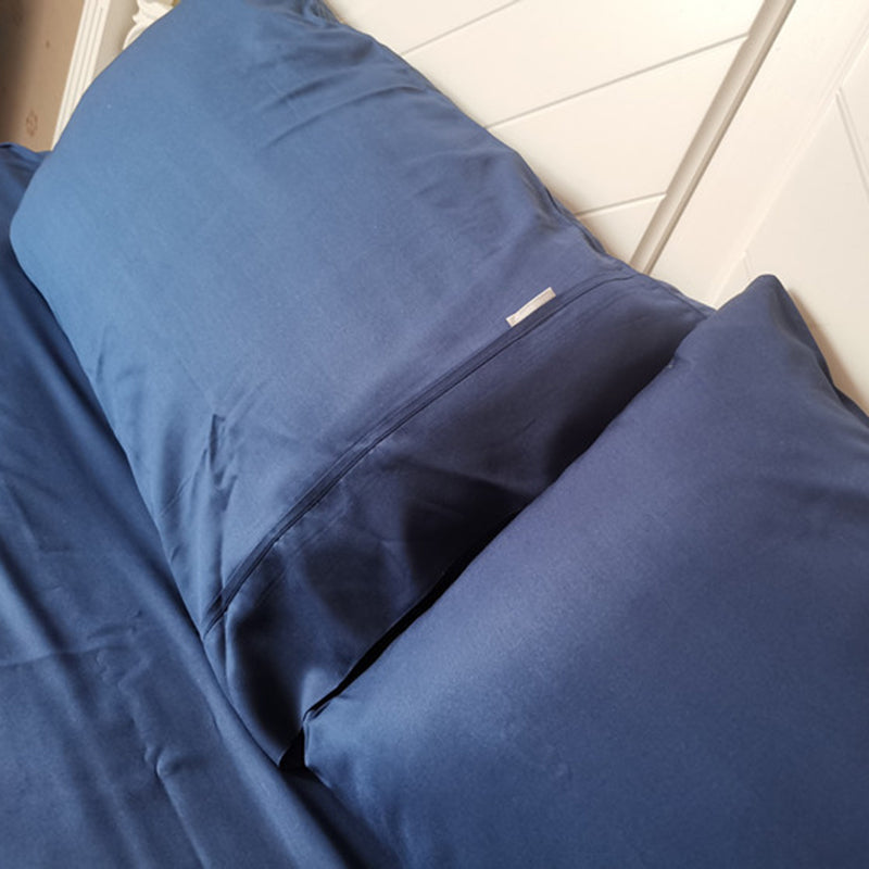 Cotton Fitted Sheet 1-Piece Silky Pure Color Wrinkle Resistant Sheet Set