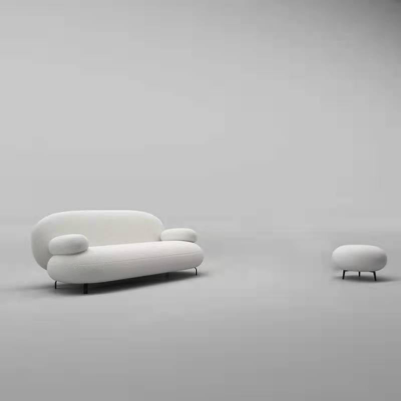 Recessed Arm Sofa Contemporary Wool 29.52-Inch High Sofa in Whit