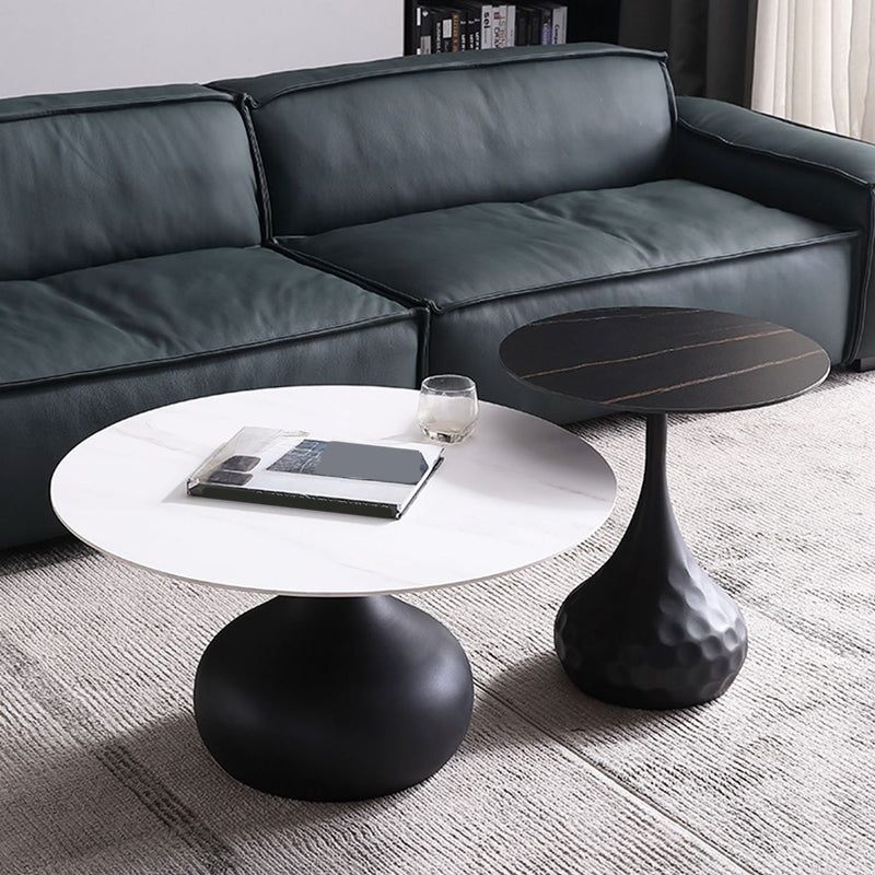 Round Slate Coffee Table Set Metal Pedestal Simple Cocktail Table