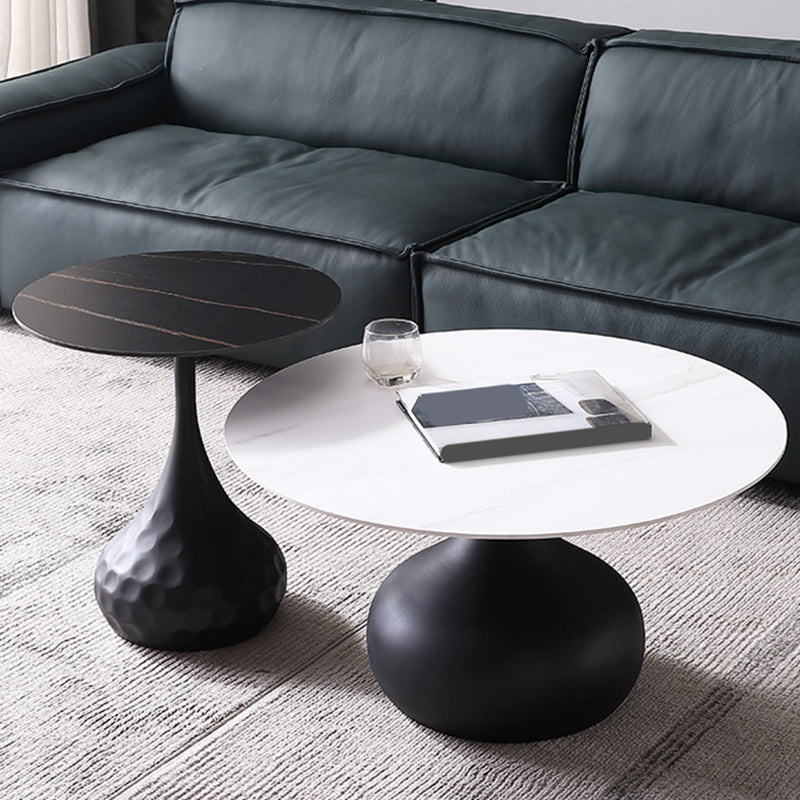 Round Slate Coffee Table Set Metal Pedestal Simple Cocktail Table