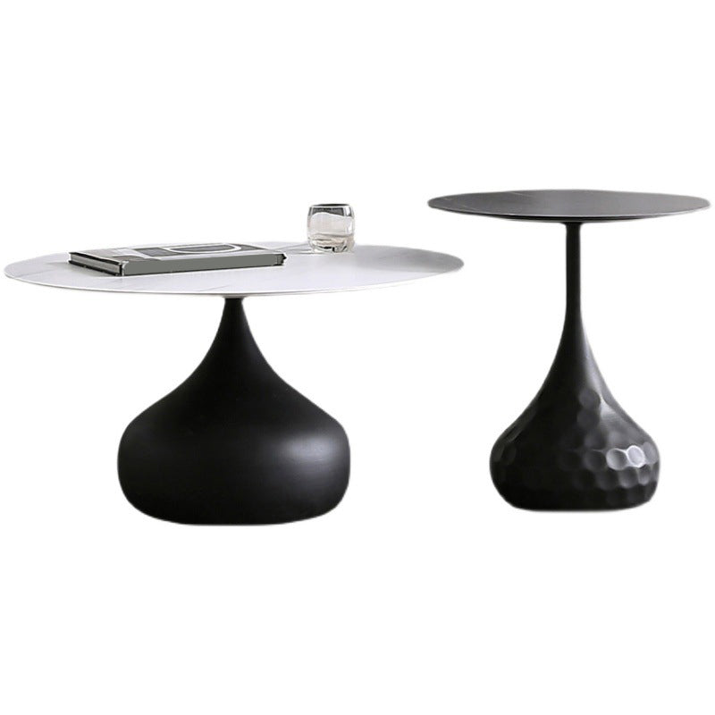 Round Slate Coffee Table Set Metal Pedestal Simple Cocktail Table