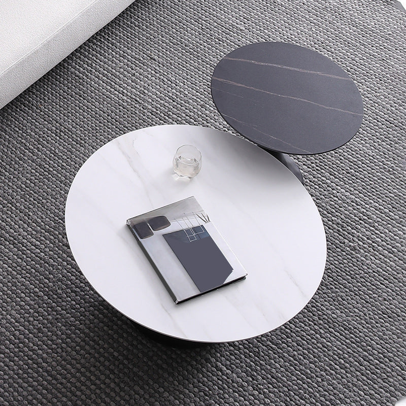 Round Slate Coffee Table Set Metal Pedestal Simple Cocktail Table