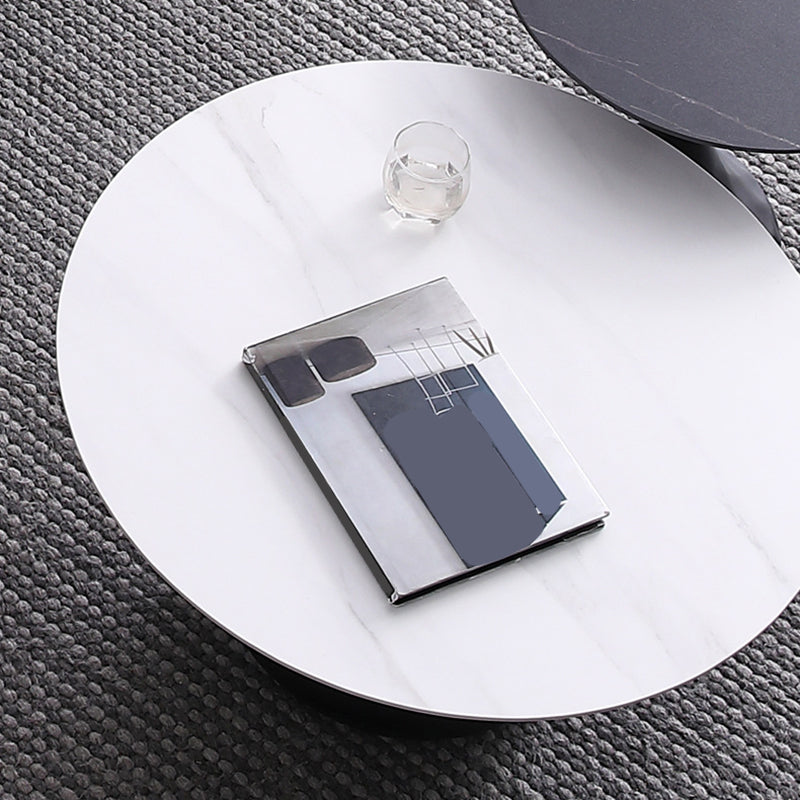 Round Slate Coffee Table Set Metal Pedestal Simple Cocktail Table