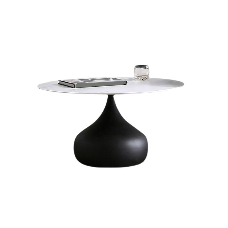 Round Slate Coffee Table Set Metal Pedestal Simple Cocktail Table