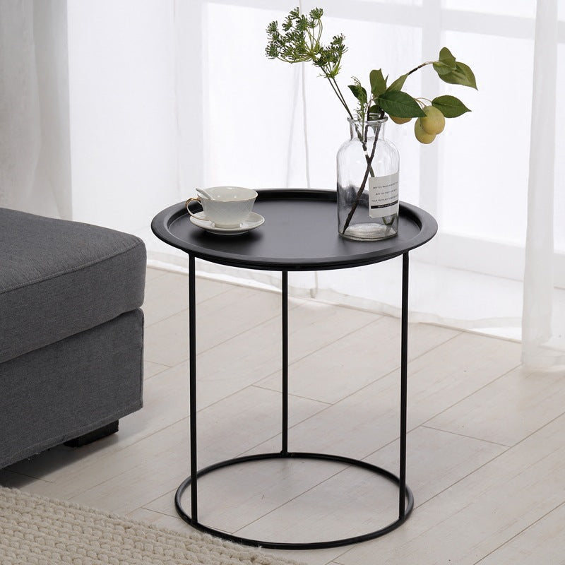 Mid-Century Metallic Side End Snack Table Round Side End Table