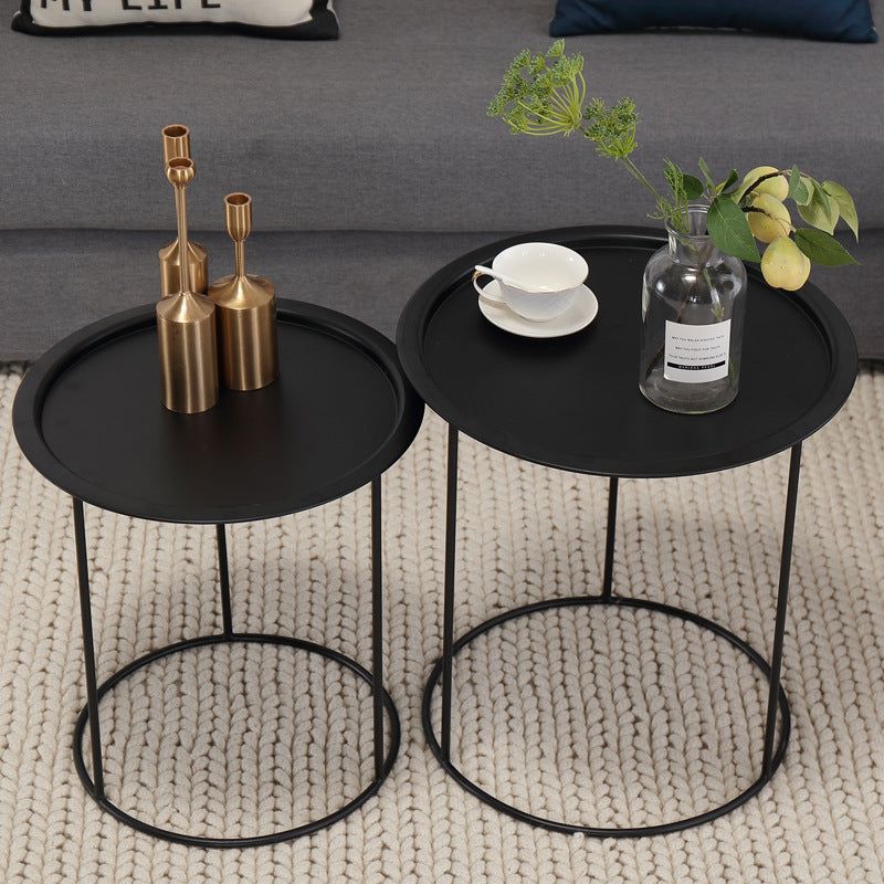 Mid-Century Metallic Side End Snack Table Round Side End Table