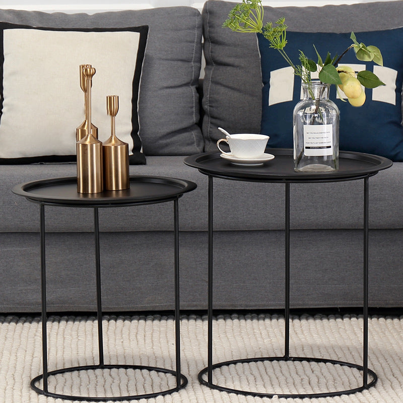 Mid-Century Metallic Side End Snack Table Round Side End Table