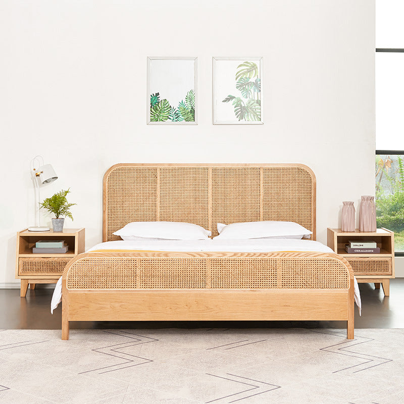 Tropical Panel Bed Solid Color Rattan Standard Bed With Custom Gold Legs