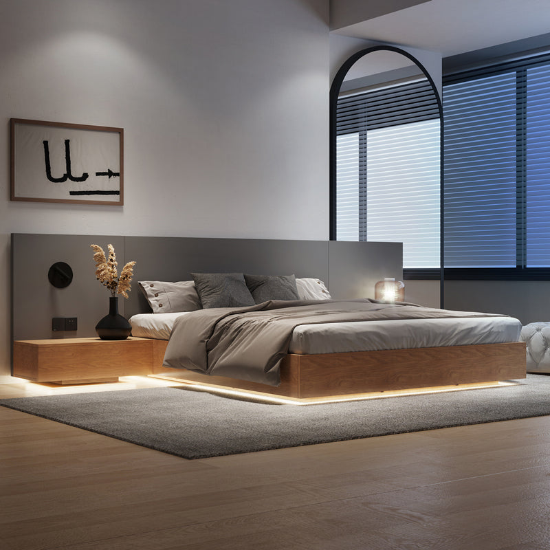 Lift Up Storage Panel Bed Rectangular Panel Platform Bed Natural