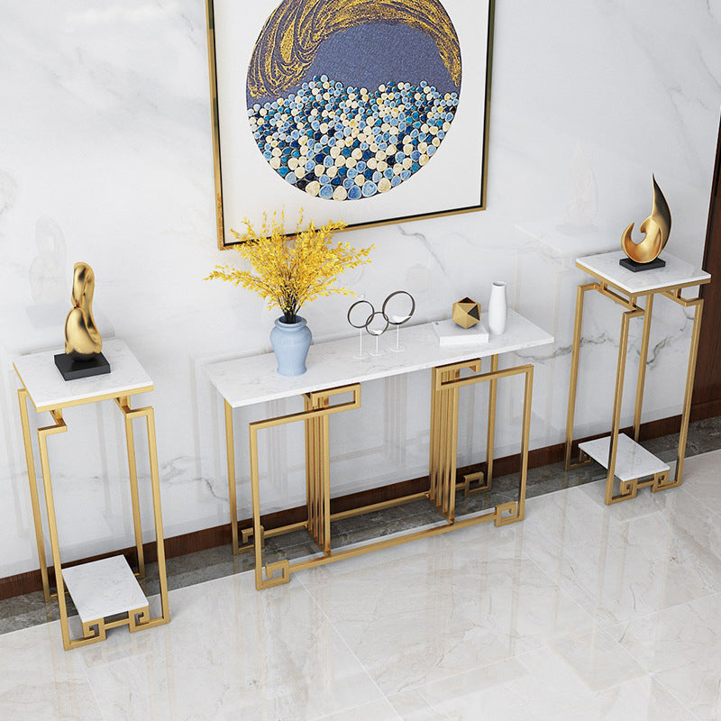 Contemporary Iron Console Sofa Table Rectangle Marble End Table for Hall