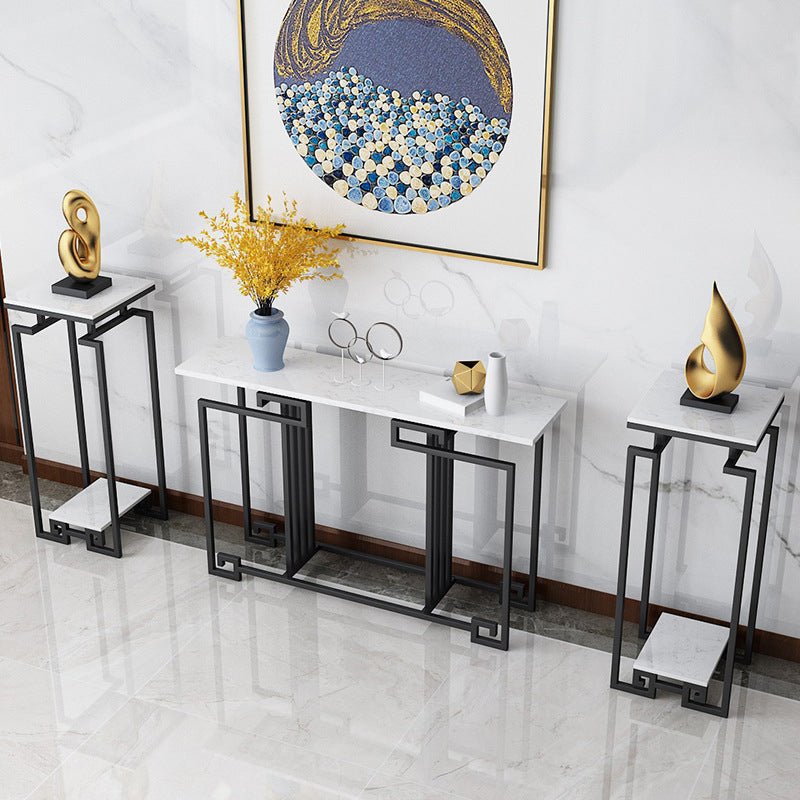 Contemporary Iron Console Sofa Table Rectangle Marble End Table for Hall
