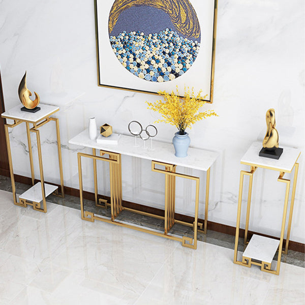 Contemporary Iron Console Sofa Table Rectangle Marble End Table for Hall