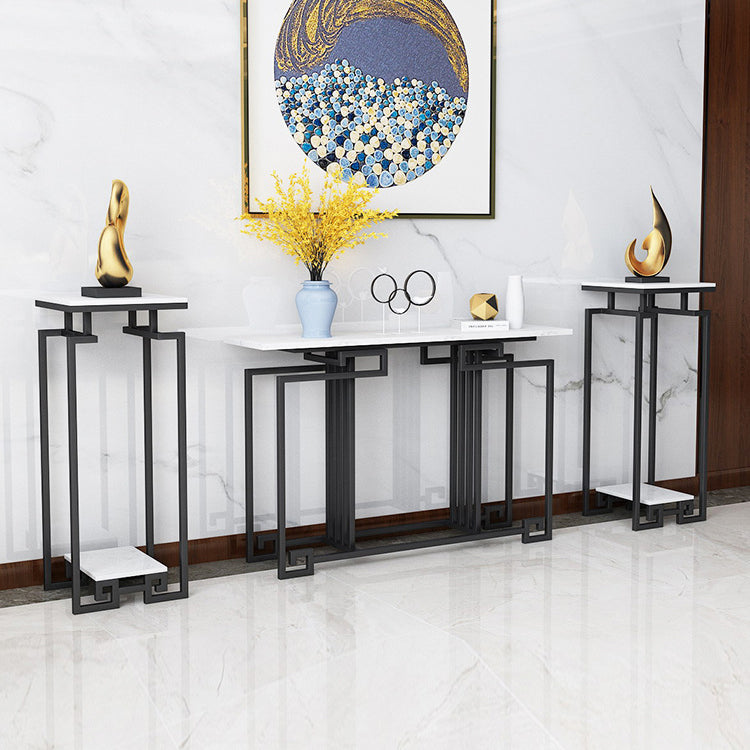 Contemporary Iron Console Sofa Table Rectangle Marble End Table for Hall