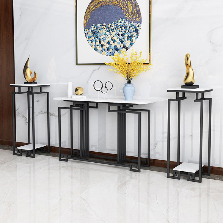 Contemporary Iron Console Sofa Table Rectangle Marble End Table for Hall